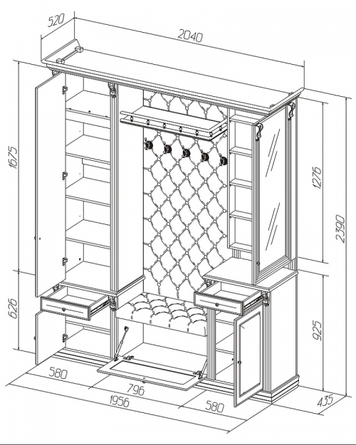 Чертеж шкафа в прихожую с размерами фото